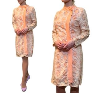 Authentic vintage, 1970's lace peach color dress day coat
